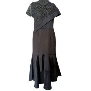 AOMEI  High Neck Dress Sz Large Mermaid Style Black Gold Lace Party Formal Prom